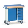 Fetra Werkstattwagen mit 1 Schrank, 6 Schubladen, Arbeitsplatte mit Abrollrand, blau