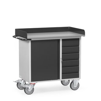 Fetra Werkstattwagen mit 1 Schrank + 6 Schubladen, Arbeitsplatte mit Abrollrand, Grey Edition
