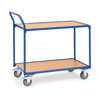 fetra® Tischwagen 2740, blau mit 2 Böden und hochstehendem Griff