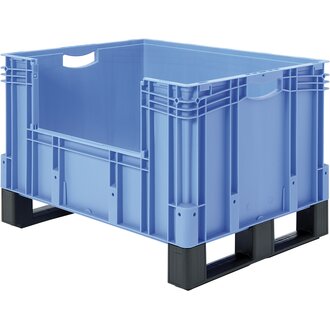 Kufenbehälter / Eurostapelbehälter XL, mit längsseitiger Sicht-/Entnahmeöffnung und Kufen, Doppelboden, Grundmaß L x B 800 x 600 mm